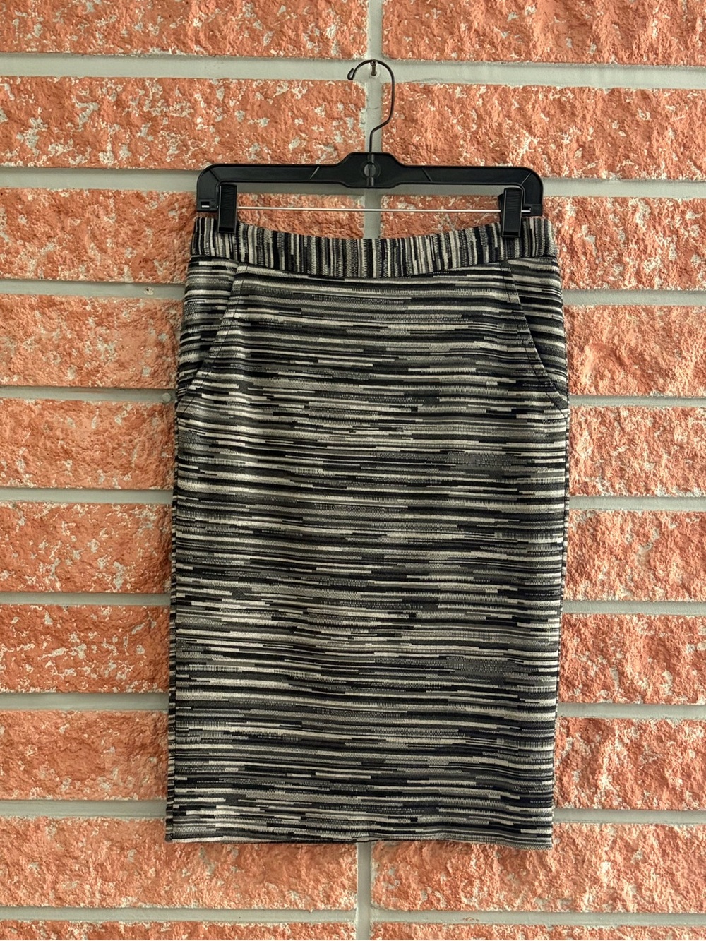Trina Turk Black and Gray Textured Stripe Pencil Skirt